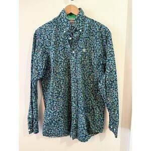 Cinch Western Shirt Men's Small Teal Green Paisley Print Long Sleeve Button Down